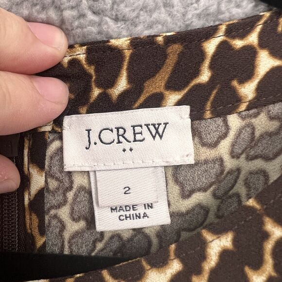 J Crew Cheetah Leopard Print Crepe Shift Dress XS K2150 Size 2 Zip Animal Print - Picture 3 of 12